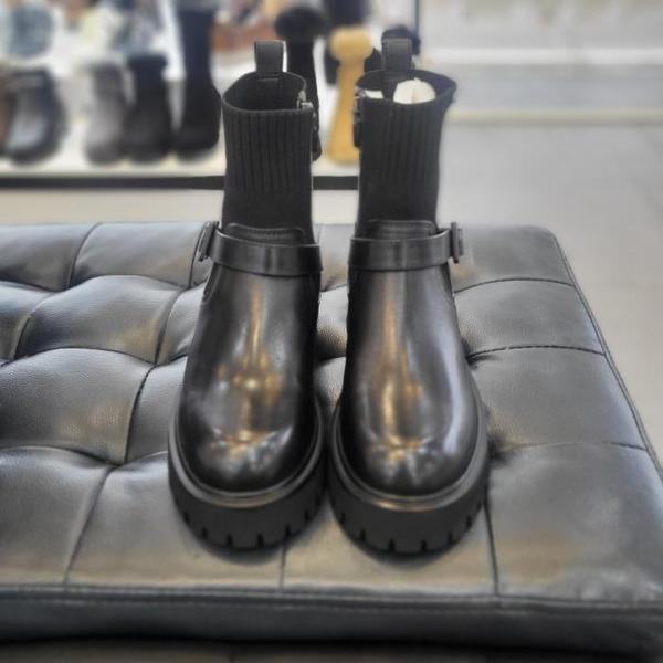 セーブゾーン07 女性ニット配色 天然牛革ブーツ ブラック 5cm 516422608 (S27364605)