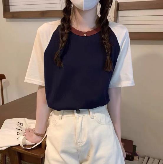 肩T-シャツ女性2023年夏新しいデザインセンス日本語緩んでいる半分 - スリーブポジティブショップ