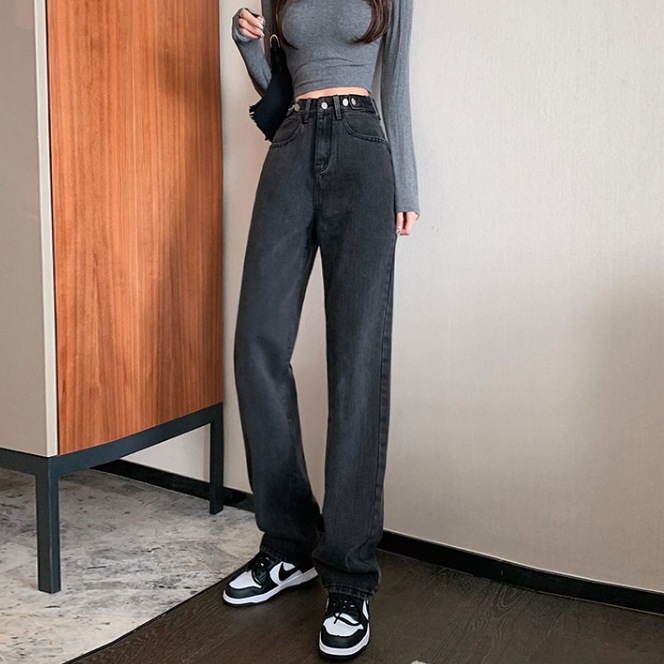 ハイウエストストレートデニムパンツ ボトムス パンツ ストレートパンツ デニムパンツ ロング ロング丈 ストレート ハイウエスト デニム かわいい 大人可愛い きれいめ シンプル カジュアル 大人