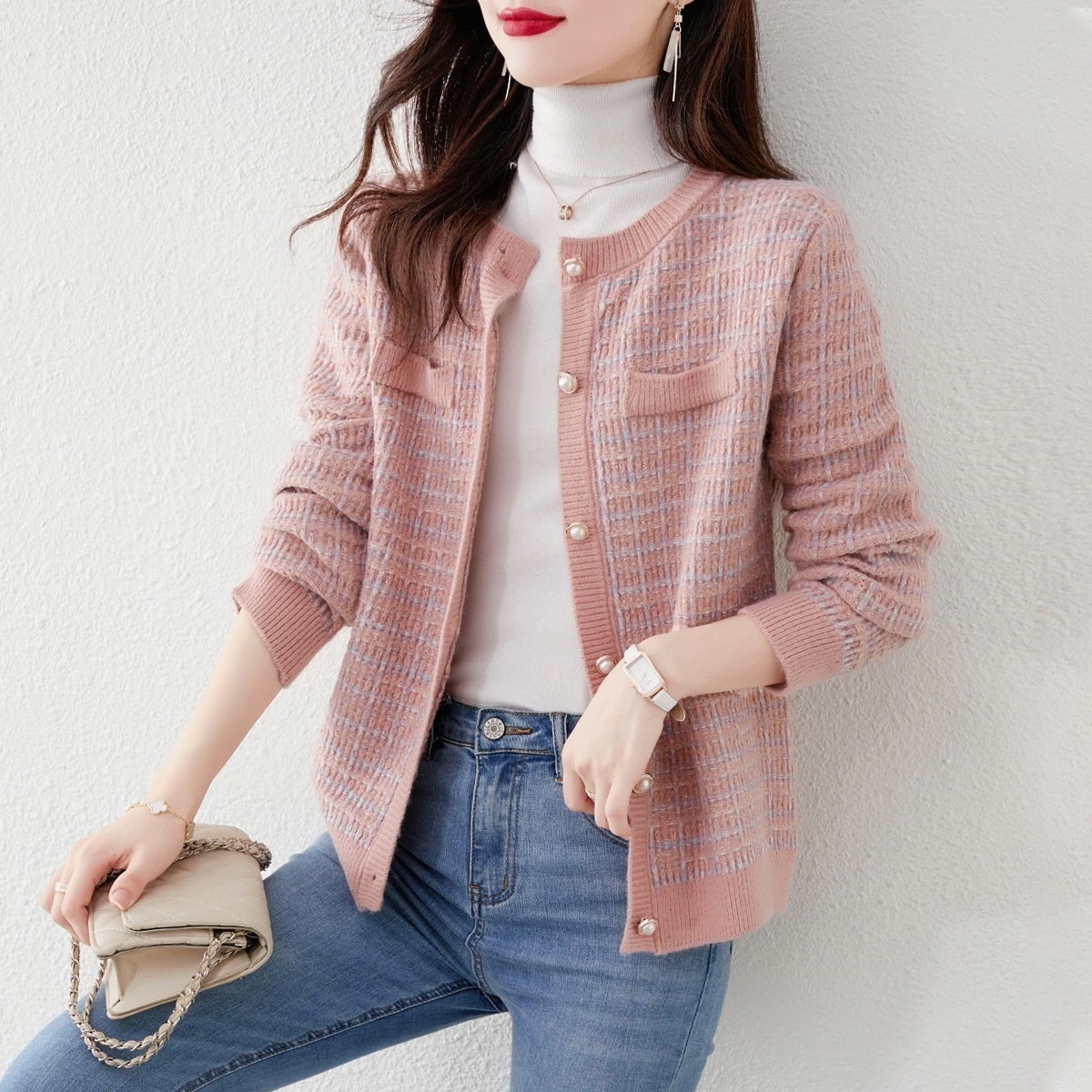 アウターノーカラージャケットスリット ポケット オーバーフィット テーラード ジャケット潮 初秋新作2024レディースミディアム丈カジュアル長袖カーディガン