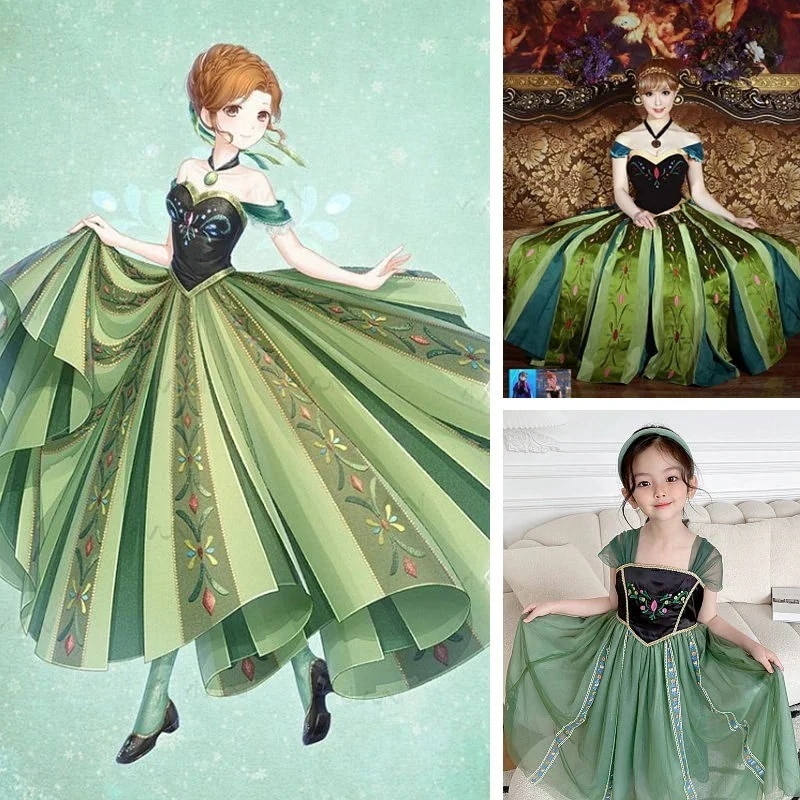 ハロウィン コスプレ親子服 子供用 大人用 アナ コスプレ衣装 ドレス アナ ハロウィン コスプレ プリンセス 刺繍(柄部分 ネックレス 立体感 大人用 コスム 雪の女王