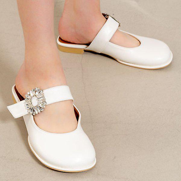 [シューズ] レザービーズベルクロ 女性用 レディース シューズ ミュール ローファー スリッパ 2cm sy8007