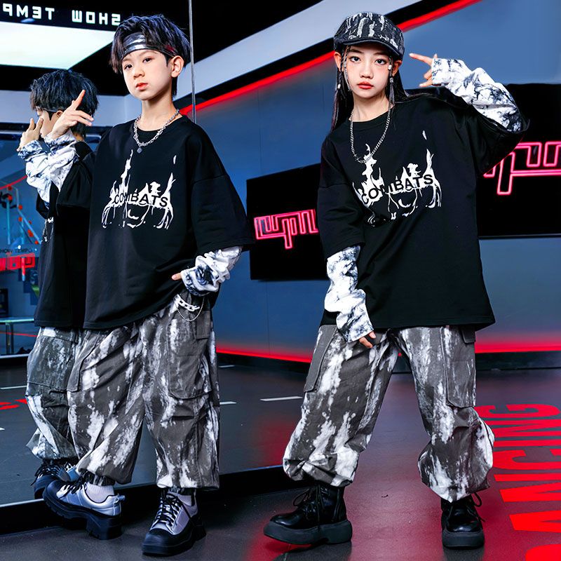 【綿質快適】ストリートダンス子供ファッション服hiphopヒップホップ衣装セット元旦女の子ジャズダンスドラムショー衣装
