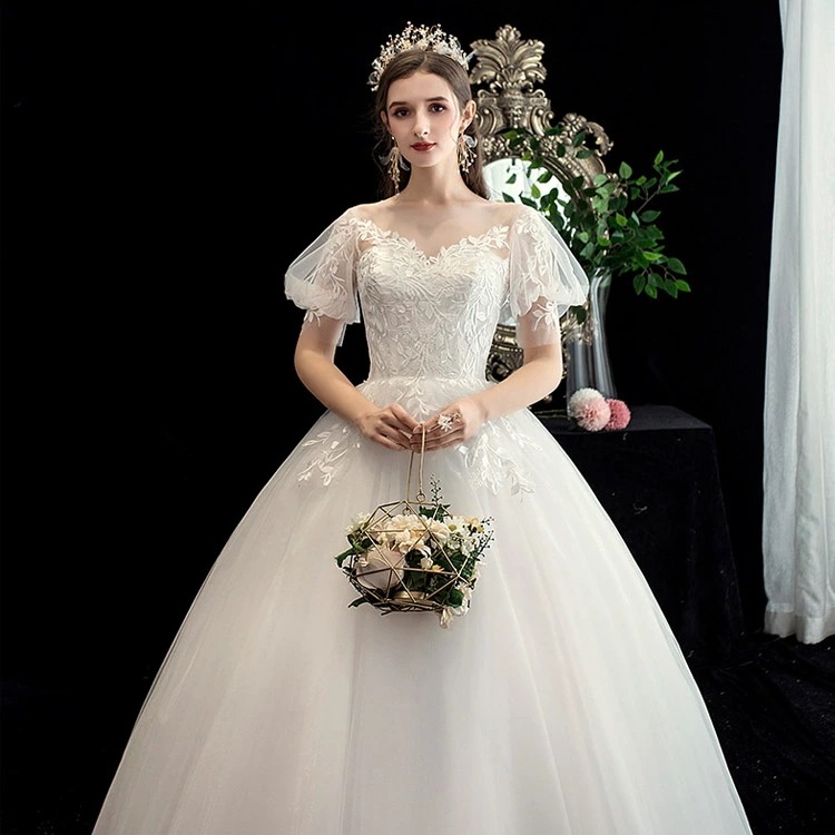 激安 ウェディングドレス 袖あり パフスリーブ チュール ロングドレス 花嫁ドレス 姫系 お姫様 プリンセスドレス ウェディング Aライン 結婚式ドレス 二次会ドレス 海外挙式 披露宴 S M L X