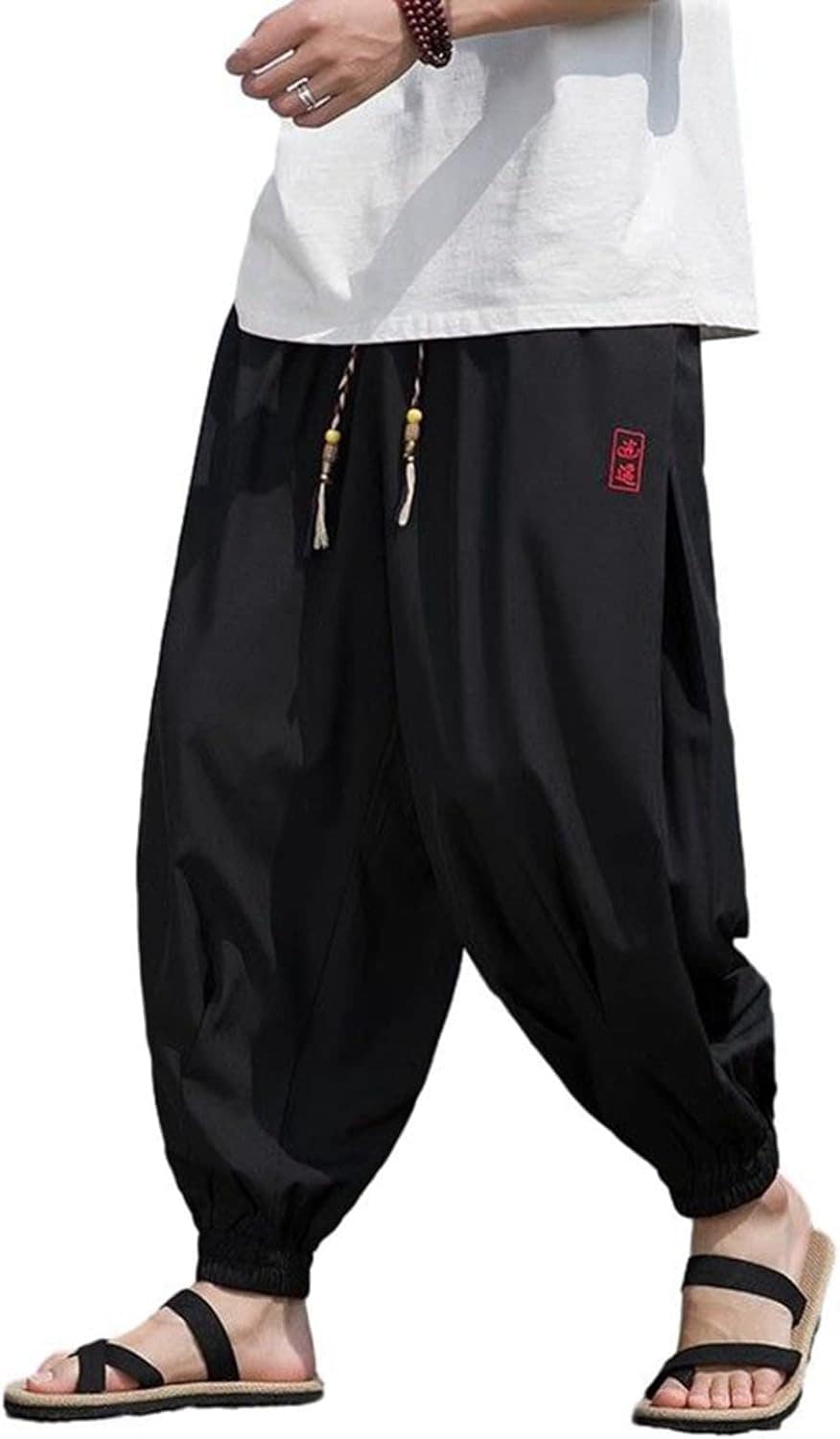 パンツ メンズ ワイドパンツ 大きいサイズ アラジンパンツ 袴パンツ ゴム紐付き 裾リブ 無地 部屋着 スウェット ロングズボン 綿 麻 ストライプ おしゃれ オールシーズン