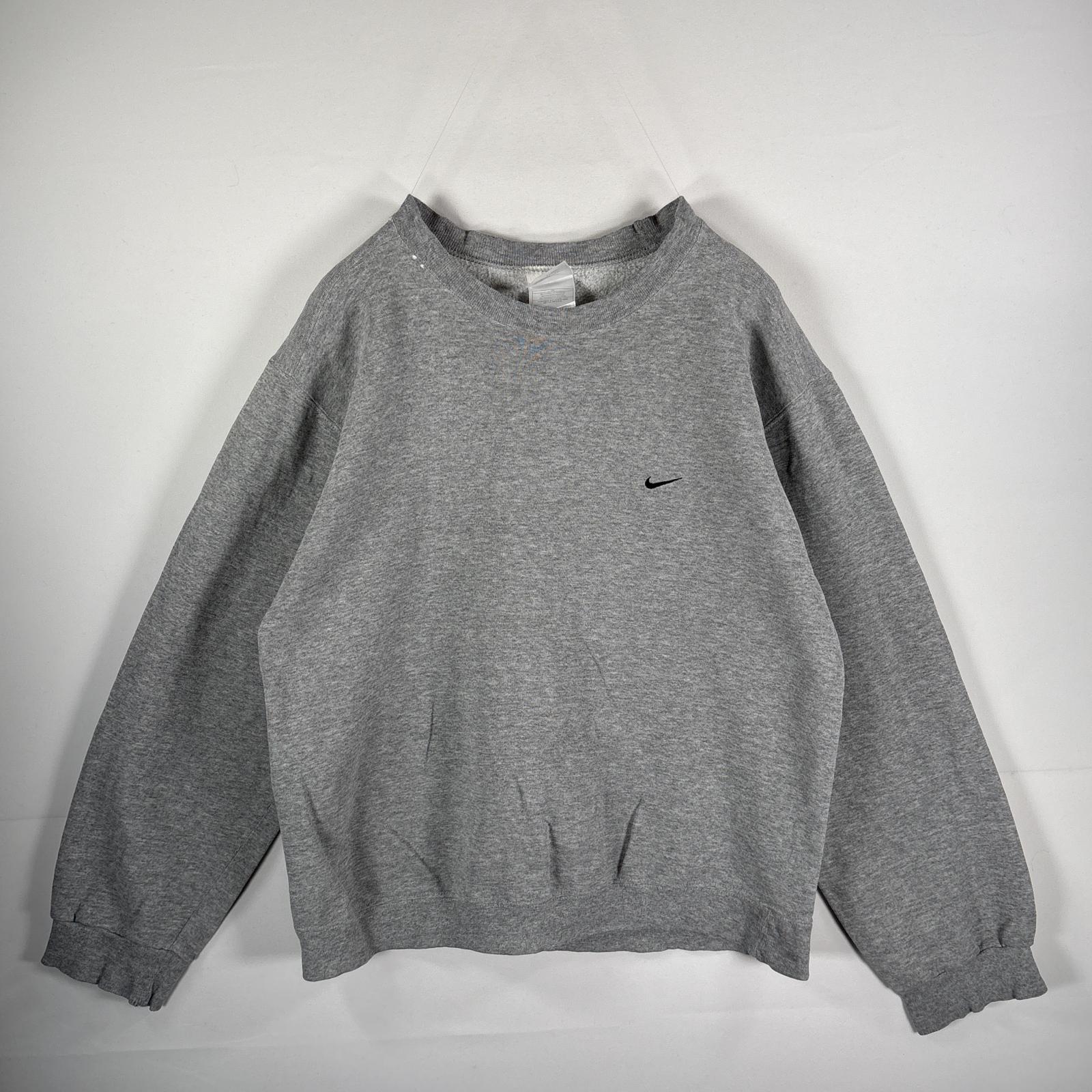 古着 90s/90年代 USA製 スウェット ワンポイントロゴ刺繍 クルーネック 厚手 M グレー メンズ