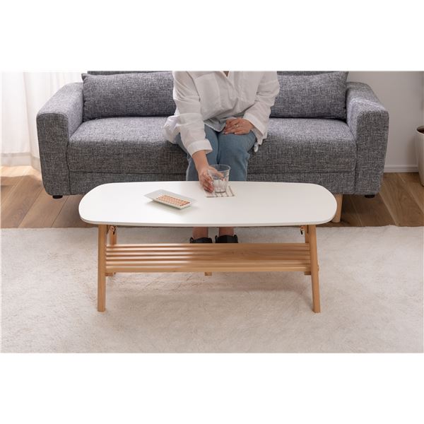 棚付フォールディングテーブル 約W90xD45xH35cm ホワイト 完成品