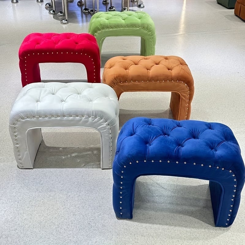 スツール 幅広 ボタンタフティング ベルベット調 おしゃれ かわいい インテリア 北欧 オットマン ドレッシング チェア 椅子 ホワイト 4-7
