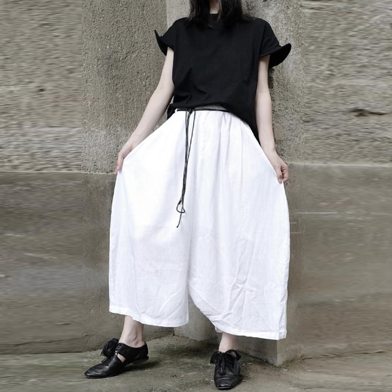 レディースパンツ春夏新作パーソナリティロークロッチパンツレディースパーソナリティカジュアルパンツホワイトシンプルラージサイズワイドレッグパンツトレンドパーソナリティレディースパンツカジュアルルーズ