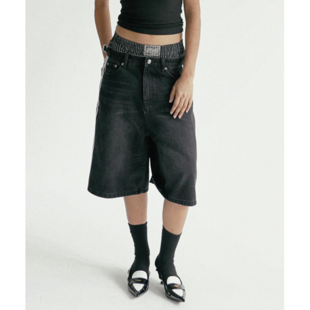 BADBLOOD Billy Track Bermuda Jeans Exhaust Fit Black w-j