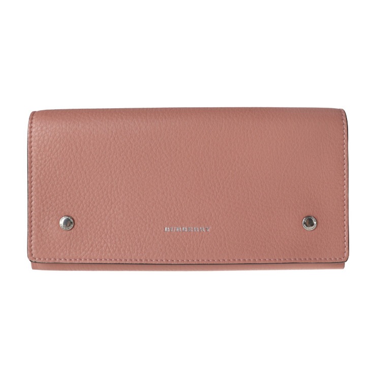 超美品 BURBERRY バーバリー 長財布 4076665 財布 レザー ダスティローズ ピンク系 グリーン 二つ折り Wホック 本物保証 中古
