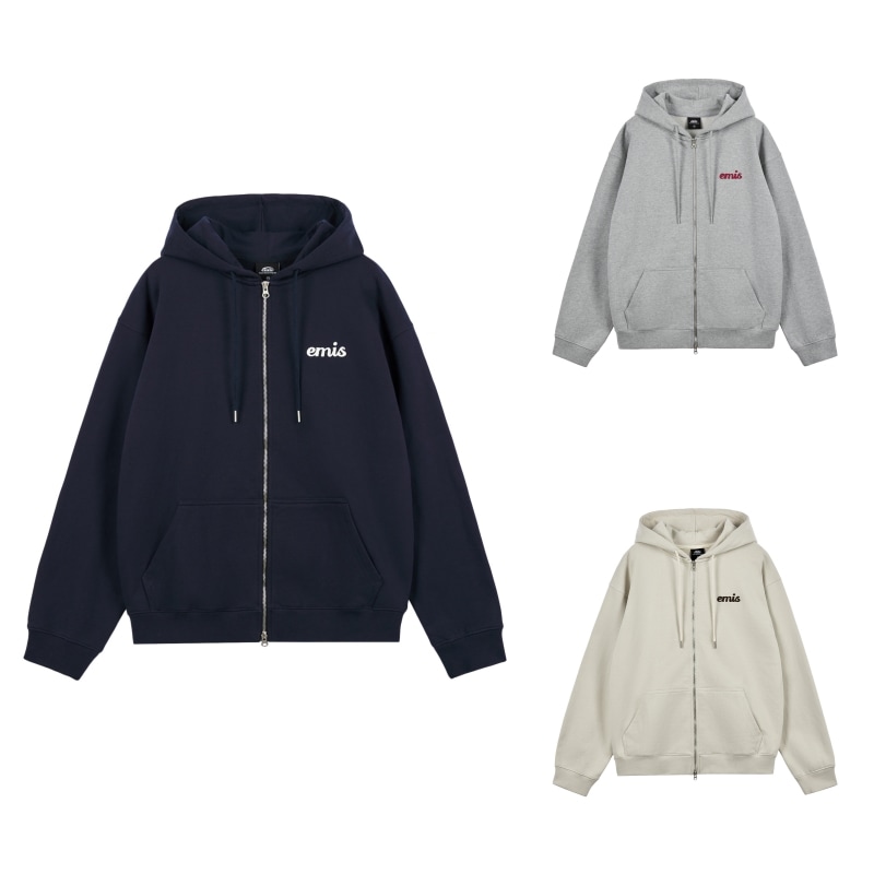 【EMIS】 (UNISEX) APPLIQUE HOOD ZIP-UP : 3COLORS
