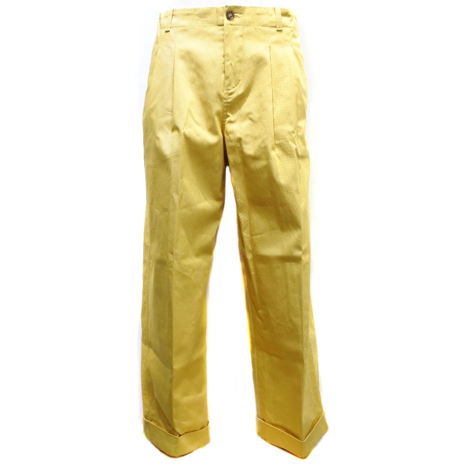 タックパンツ ロールアップ ワッペン パンツ コットン 黄 キッズ 中古品 A-ランク
