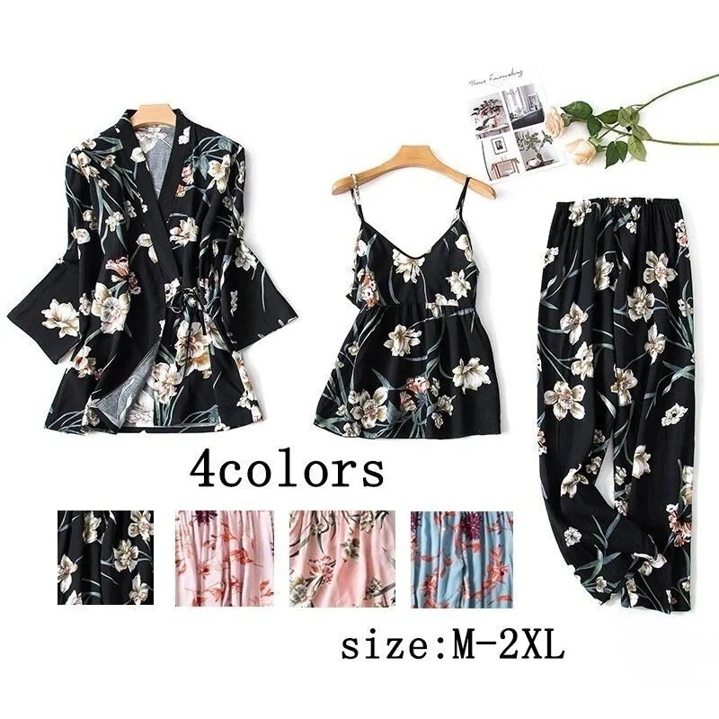 ウェア 楽ちんウェア パジャマ あったかウェア 3点パジャマ 花柄 セットアップ パジャマ ゆったり プリント カーディガン ウェア バスロー