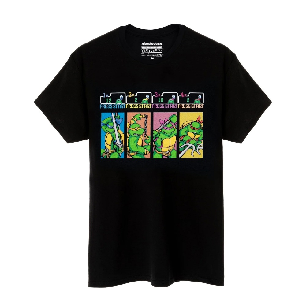 (英国より直送) ティーンエイジ・ミュータント・ニンジャ・タートルズメンズプレス・スタート・アーケードゲーム Tシャツ