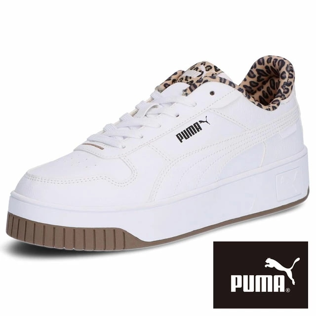 プーマ 厚底 スニーカー レディース ウィメンズ キャリーナ ストリート レオ 2 スニーカー ローカット 紐靴 カジュアルシューズ 01 ホワイト ヒョウ柄 レオパード 402491