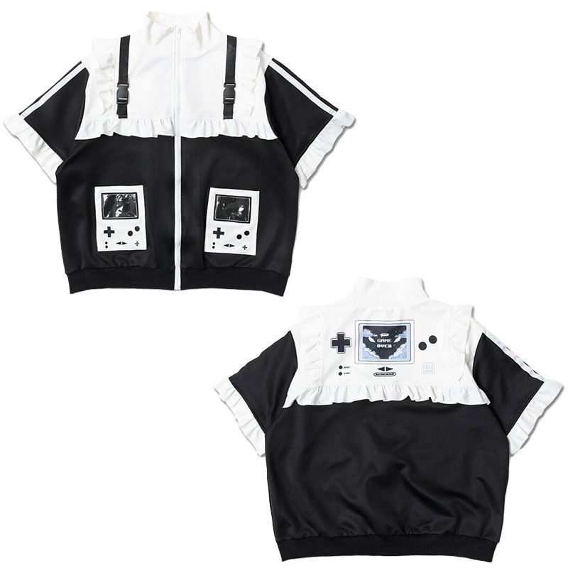 ACDC RAG [半袖]GAME OVER フリルジャケット ブルゾン ジャージ 半袖 原宿 原宿系 ファッション 天使界隈 天使 水色界隈 ブラック