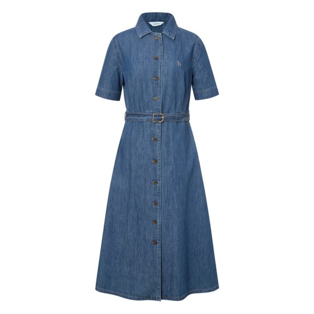 (ヘッジスレディース) 25SS オープンカラー半袖デニムドレスブルー HSDR5A102B2