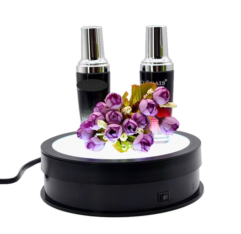 回転式ディスプレイスタンドD20cm20KG-調整可能なLEDライトを搭載可能電気360度回転写真ジュエリーターンテーブルスタンド黒200LEDB