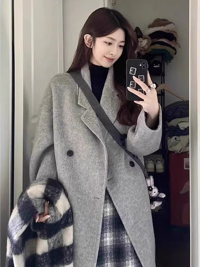 新作 カシミヤ & ウール ノーカラー コート ウールコート カシミア カシミヤ ウール ロングコ