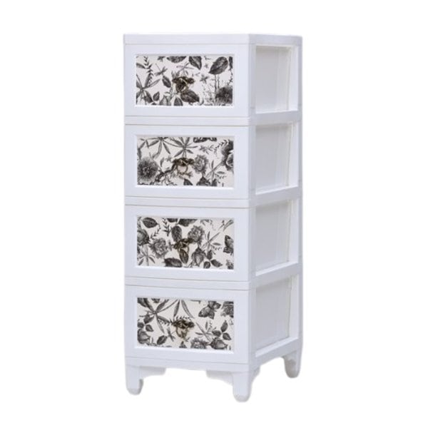 衣類収納 タンス 約幅34cm 4段 ホワイト×ボタニー 日本製 引き出し カドリー チェスト Cuddly リビング 収納家具 組立品