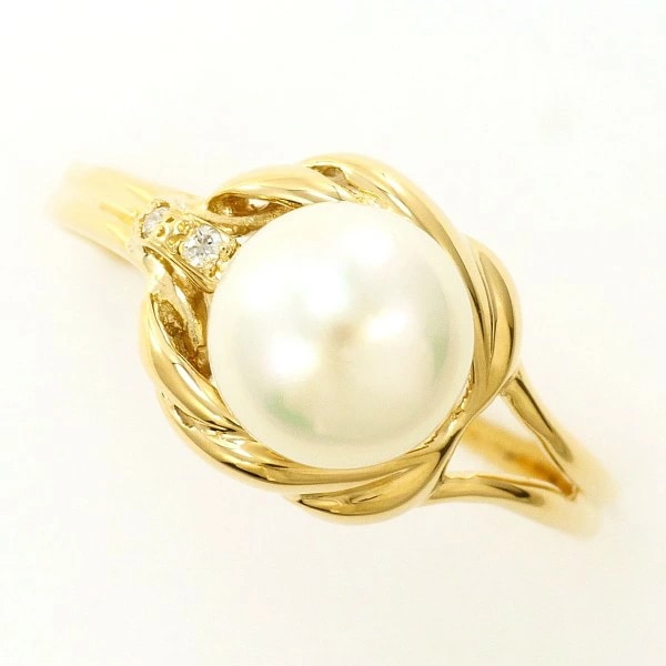 K18 18金 YG リング 13.5号 パール 約7mm ダイヤ ジュエリー 中古