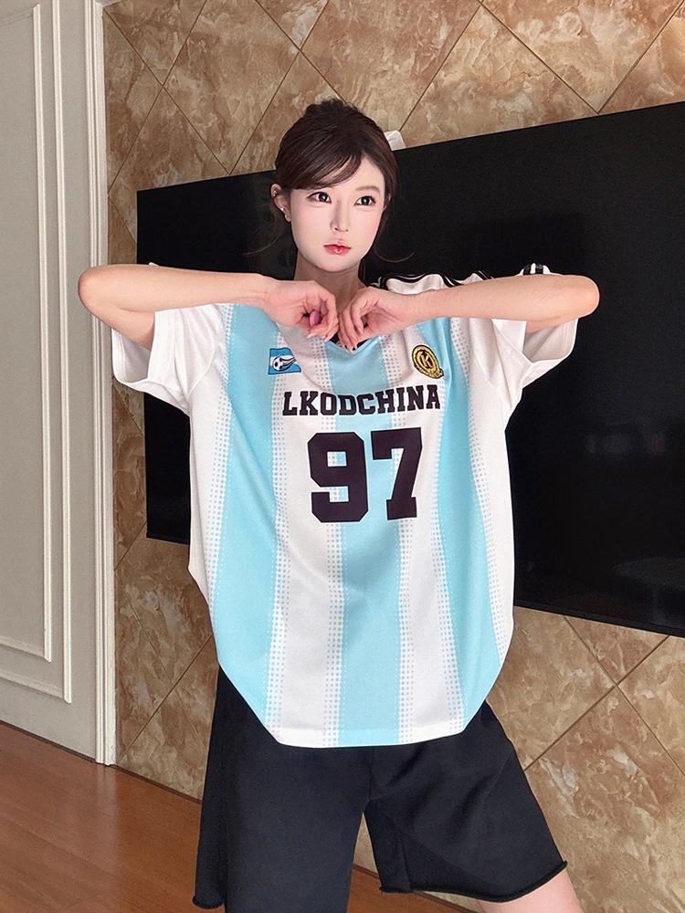 2025春夏 韓国可愛い風トップス Tシャツ K-POPファッション半袖ストリート系サイド丈フットシルエットダンスラグランゆったりシャツ衣装レディースサイズVネックおしゃれカジュアル春メンズ配色T
