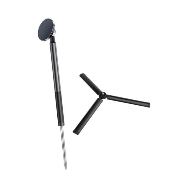 ゴルフ三脚 自撮りスタンド スマートフォンマウント付き 頑丈なアクセサリー 伸縮式 シルバー グラウンドスパイク