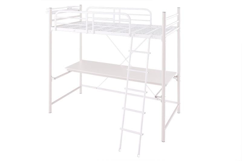 ロフトベッド　フレームのみ　3段可動デスク　コンセント 棚付き 　極太パイプで横揺れに強い