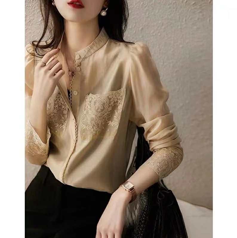 刺繍レース 長袖 スタンドカラーシャツ ブラウス レディース 清楚 上品おしゃれ 大人 人気 カワイイ 可愛い 上品 エレガント 20代 30代 40代 50代 60代 お呼ばれ 大人セレブ カットソ