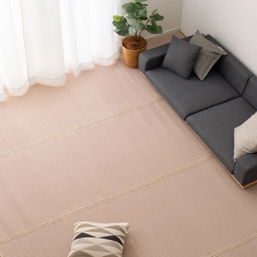【メーカー直送品】萩原 洗えるい草風カーペット 四条 江戸間4.5帖 PI ピンク