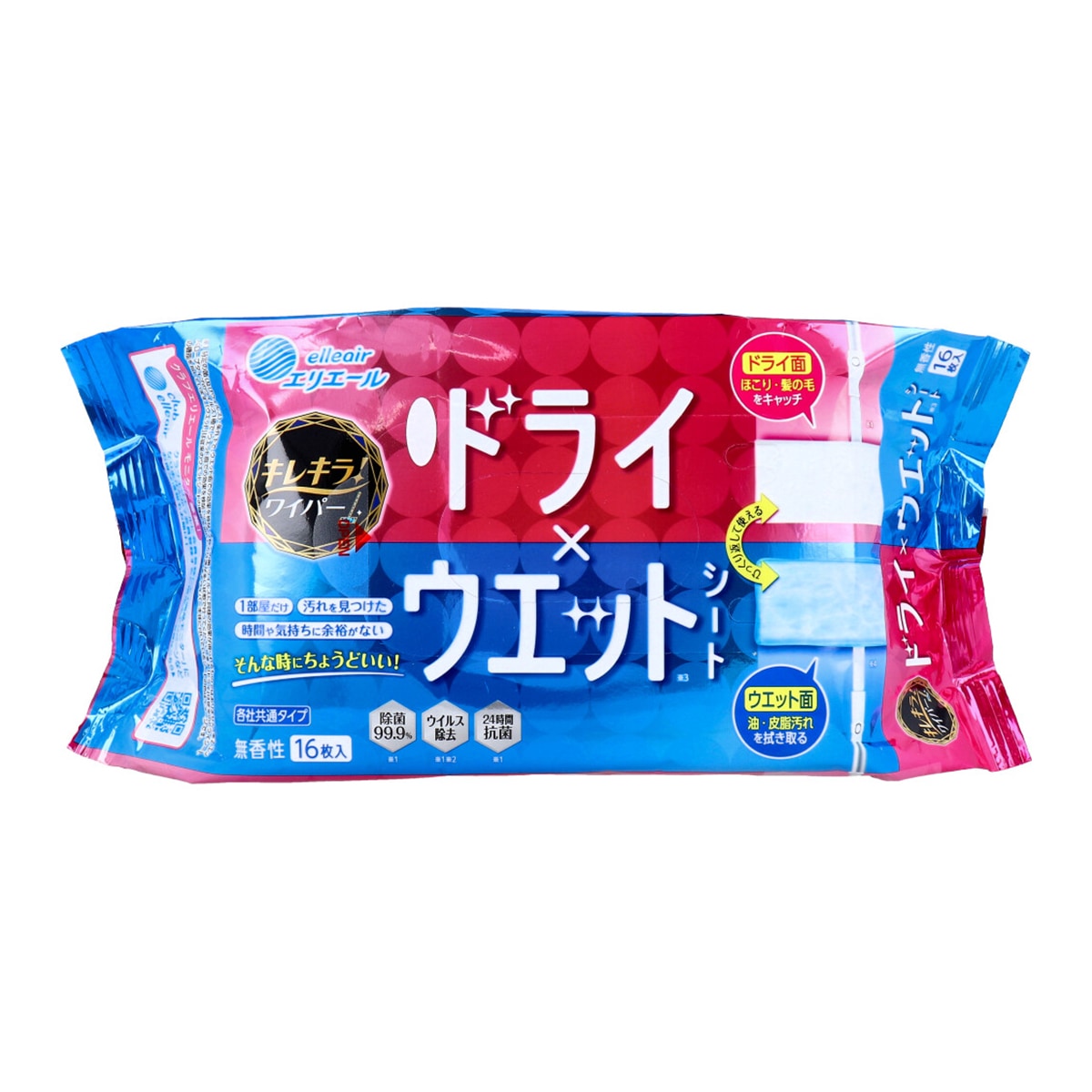 住宅用掃除シート 大王製紙 エリエール ワイパー ドライxウエットシート 各社共通タイプ 弱アルカリ性 無香性 16枚入り X10パック