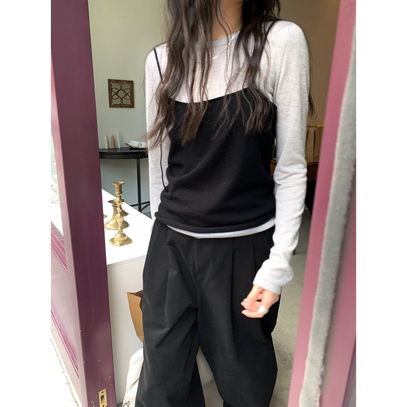 秋物ウールセーター サスペンダートップス付き2点セット 女性用 W1140