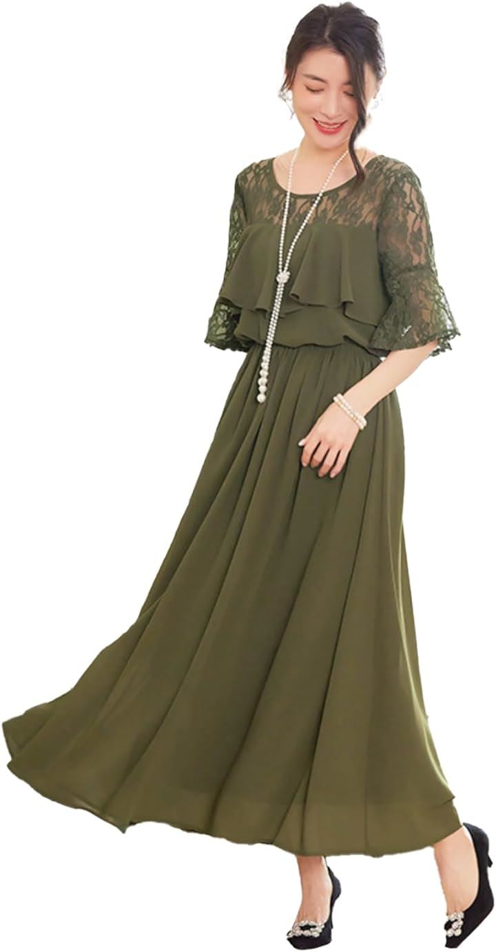 パーティードレス ワンピース 結婚式ドレス 結婚式およばれワンピース フォーマルドレス( オリーブグリーン, S)
