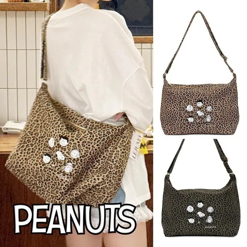 【正規品】スヌーピー レオパード バッグ ショルダーバッグ 斜めがけ 韓国 グッズ 大容量 大きめ かわいい キャラクター 韓国 スヌーピー バッグ
