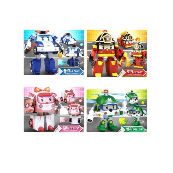 Deluxe Transformable Robocar Poli Toy SET [Poli+Amber+Roy+Helly]， Special Limited Edition 並行輸入品