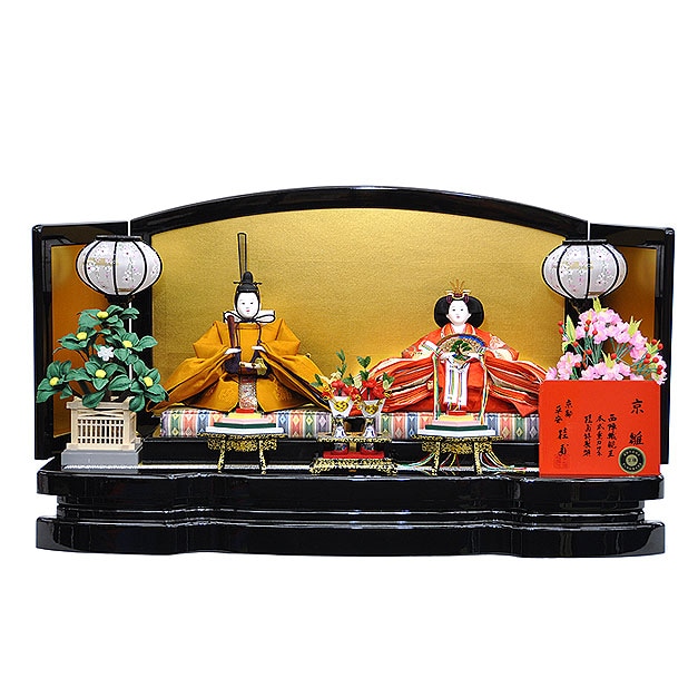 雛人形 ひな人形 お雛様 おひなさま 黄呂染 黄櫓染 黄櫨染 かわいい 手作り 2025年 新作 秀光 限定品 送料無料 コンパクトミニ 初節句 ひな祭り 親王 二人 ２人 平飾り 安藤桂甫 男雛 女