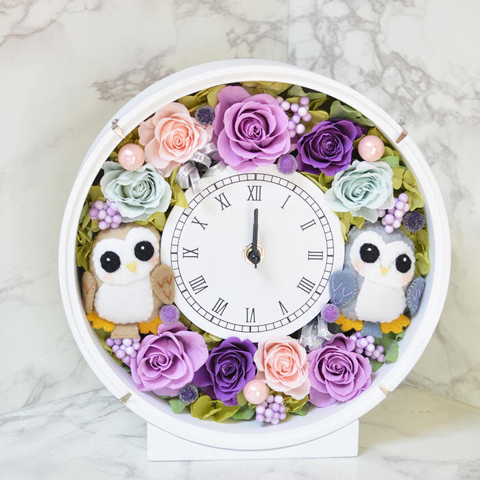 プリザーブドフラワー フクロウ 時計 フラワーギフト 花 贈り物 プレゼント