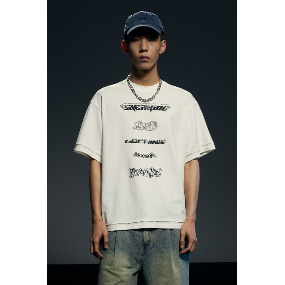H&M ルーズフィットプリント T シャツホワイト/ブレイキング 4,879円