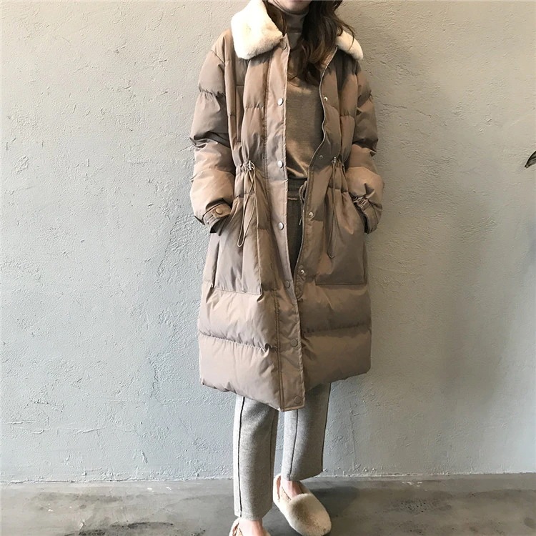 1枚で大人の可愛いさを叶える 毛皮の襟 受け取って腰 ロングセクション 暖かい 厚手 コート
