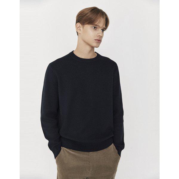 NEW [변우석] メンズ ダブルニット クルーネック ニットセーター 12GG 01055910(11.ブラック)
