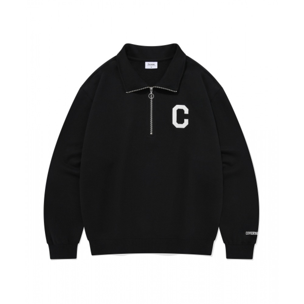 COVERNAT C ロゴハーフジップアップスウェットシャツブラック