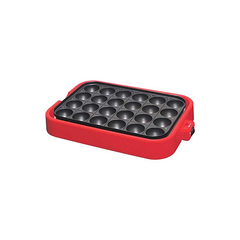 【即納】[山善] たこ焼き器 24穴 着脱プレート式 レッド YOA-240
