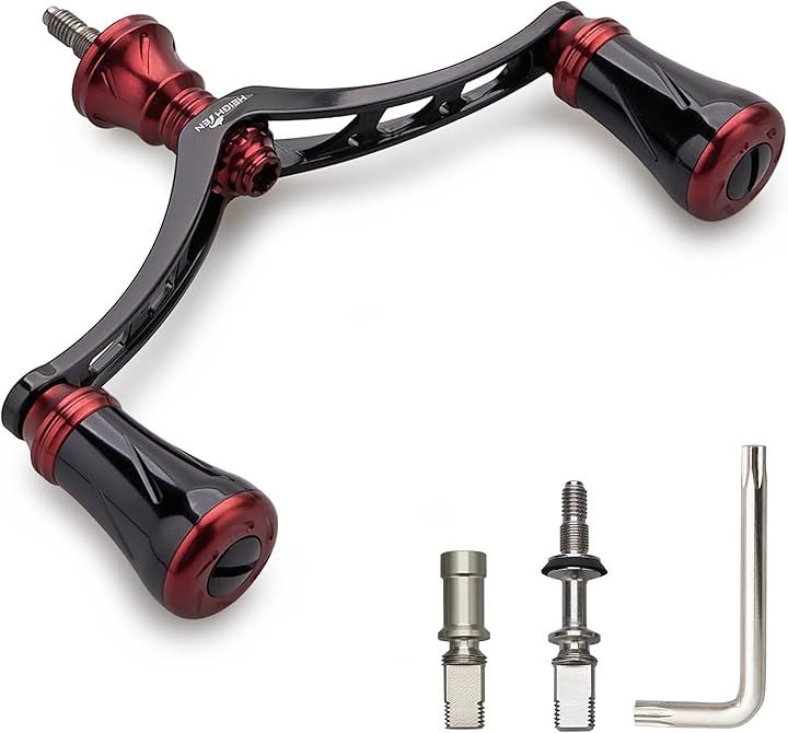 98mm リール ハンドル 19mm ノブ 搭載 シマノ ダイワ 通用 スピニングリール用 New Pillar Series - 942( 98mm - ブラック＆ワインレッド)