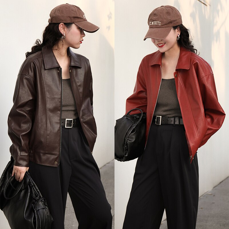 ライダースジャケット レディース フェイクレザージャケット ショート丈 レトロ ジャケット 秋 低身長 パンク系ファッション Sustainable