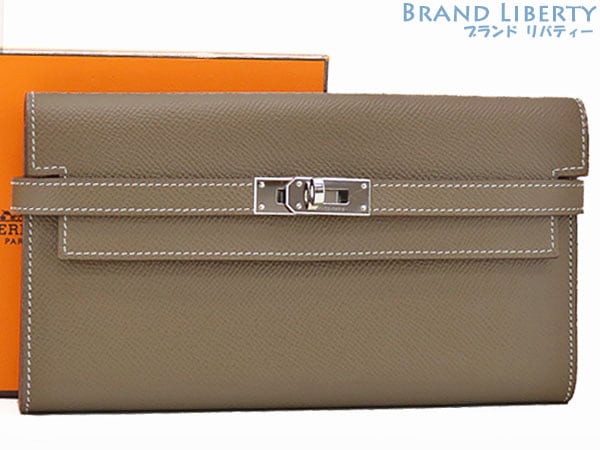 新品同様エルメスケリーウォレットロング二つ折り長財布エトゥープベージュシルバー金具ヴォーエプソンH051300CK18C刻印