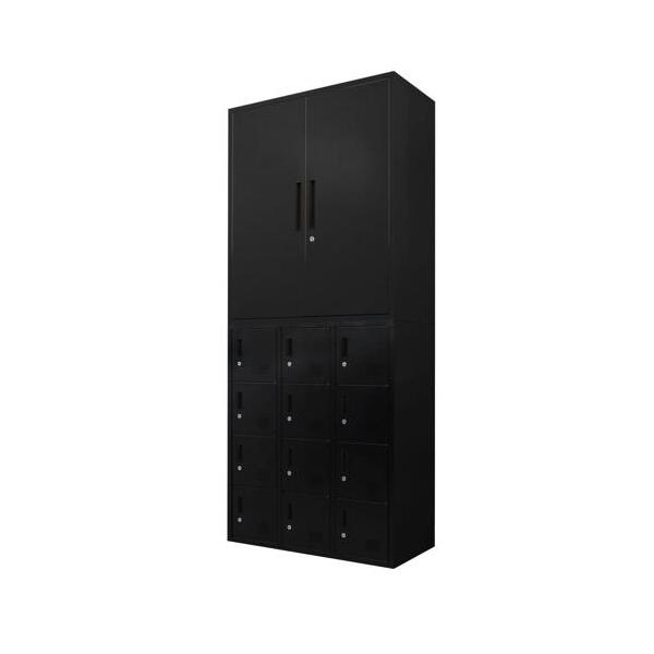 法人限定 Netforce FH-R12-2-W-BK ブラック FACILE 書庫 2台セット 両開き書庫 12人用ロッカー 鍵付き スチール製 メーカー直送