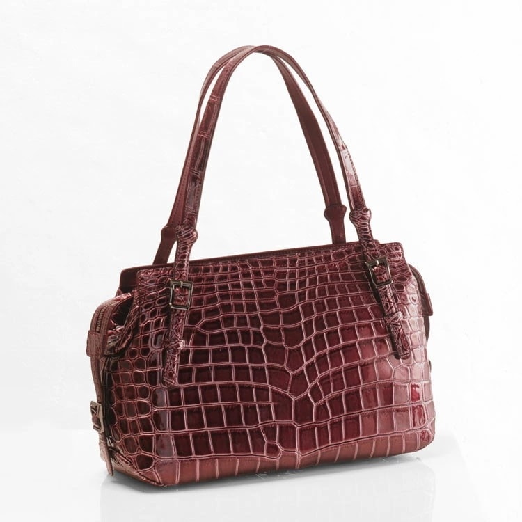 ソフトエナメルクロコダイルハンドバッグセンター取りプレゼント『クロコダイル保証書付き』