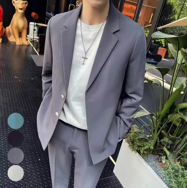 メンズスーツ ゆったり シングルスーツ 上下セット メンズ 2点セット ジャケット+パンツ お兄ちゃん系 フォーマルスーツ 通勤 入社 ビジネススーツ セットアップ スーツセット 大きいサイズ 卒業