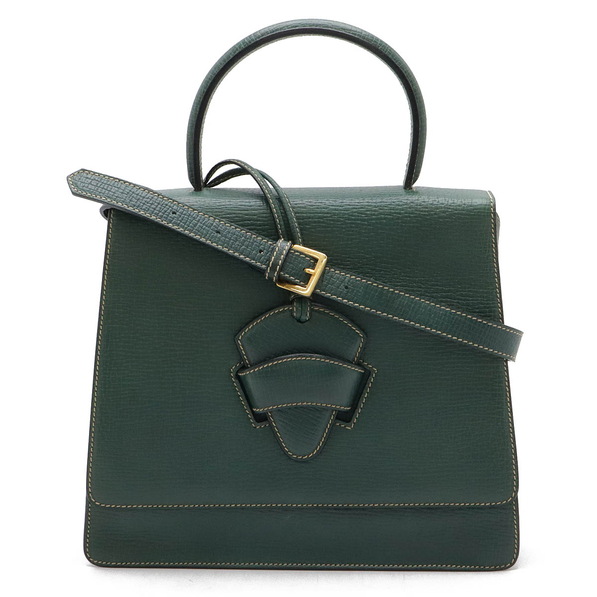 バルセロナ ワンハンドル ハンドバッグ 2WAY ショルダーバッグ 斜め掛け 型押し レザー グリーン ゴールド金 29,452円